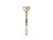 Round Cut Diamond Brilliant Solitaire Ring Set in Yellow gold with Pavé Band and Prong Setting