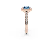 Fancy Blue Asscher Cut Diamond Milgrain Floral Halo Engagement Ring Set in Rose gold with Pavé Band