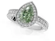 Pear-Shaped Milgrain Halo Engagement Ring Setting for a Fancy Green Lab-Grown Diamond | Wide Pavé Band | White Gold