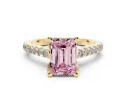 Emerald Cut Hidden Halo Pave Engagement Ring Setting for a Fancy Pink Lab-Grown Diamond | Claw Prongs | Yellow Gold