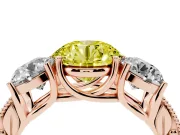 Round Vintage Three Stone Engagement Ring Setting for a Fancy Yellow Lab-Grown Diamond | Rose Gold
