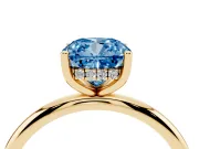 Cushion Cut Hidden Halo Engagement Ring Setting for a Fancy Blue Lab-Grown Diamond | Plain Band | Yellow Gold