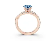 Fancy Blue Round Cut Diamond Solitaire Twist Band Ring Set in Rose gold with Pavé Setting and Prong Head