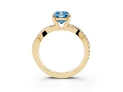 Fancy Blue Cushion Cut Diamond Twist Band Solitaire Set in Yellow gold with Pavé Accents and Prong Setting
