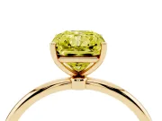 Fancy Yellow Radiant Cut Diamond Solitaire Engagement Ring Set in Yellow gold with Thin Band and Prong Setting