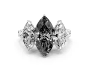 Fancy Black Marquise Cut Diamond Three-Stone Ring Set in White gold with Braided Band