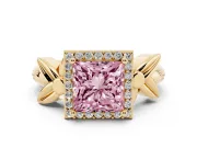 Princess Cut Floral Halo Engagement Ring Setting for a Fancy Pink Lab-Grown Diamond | Yellow Gold