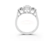 Pear Cut Diamond Three-Stone Ring Set in White gold with Round Accent Stones and Plain Band