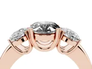 Fancy Black Oval Cut Diamond Three-Stone Ring Set in Rose gold with Polished Band and Prong Setting