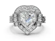 Heart-Shaped Vintage Halo Engagement Ring Setting | Art Deco Side Panels | Sterling Silver