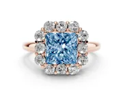 Princess Cut Graduated Milgrain Halo Engagement Ring Setting for a Fancy Blue Lab-Grown Diamond | Rose Gold