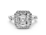 Asscher Cut Halo Engagement Ring Setting | Pavé Twist Band | Sterling Silver