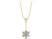 Round Lab-Grown Diamond Flower Cluster Pendant Necklace | Grooved Bail | Yellow Gold