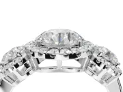 Round Three Stone Halo Engagement Ring Setting | Haloed Side Stones | Platinum
