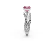 Fancy Pink Asscher Cut Diamond Solitaire Twist Band Ring Set in Silver with Pavé Setting and Prong Head