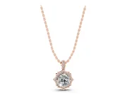 Round Lab-Grown Diamond Pointed Halo Pendant Necklace | Pavé Bail | Rose Gold