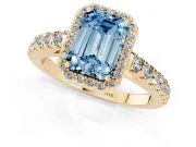 Emerald Cut Halo Pavé Engagement Ring Setting for a Fancy Blue Lab-Grown Diamond | Yellow Gold