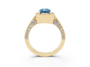 Radiant Cut Milgrain Halo Engagement Ring Setting for a Fancy Blue Lab-Grown Diamond | Side Stones | Yellow Gold