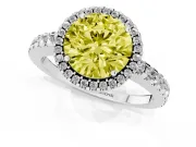 Round Halo Engagement Ring Setting for a Fancy Yellow Lab-Grown Diamond | Half Pave Band | Platinum