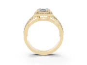 Asscher Cut Halo Engagement Ring Setting | Two-Row Pave Split Shank | Yellow Gold