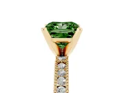 Fancy Green Princess Cut Diamond Solitaire Ring Set in Yellow gold with Slim Pavé Band and Prong Setting