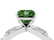 Fancy Green Princess Cut Diamond Solitaire Ring Set in White gold with Side Stones on Criss-Cross Band and Prong Setting