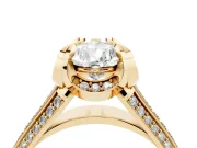 Pear-Shaped Hidden Halo Engagement Ring Setting | Triple Row Pavé Band | Yellow Gold