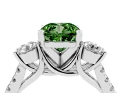 Fancy Green Three-Stone Cushion Cut Diamond Pavé Band Ring Set in Platinum with Prong-Set Trio