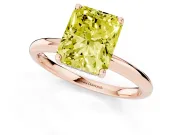 Fancy Yellow Radiant Cut Diamond Solitaire Engagement Ring Set in Rose gold with Prong Setting and Polished Band