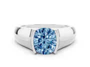 Round Half Bezel Engagement Ring Setting for a Fancy Blue Lab-Grown Diamond | Wide Band | White Gold