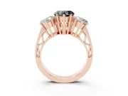 Heart-Shaped Three Stone Engagement Ring Setting for a Black Center | Beaded Shoulders | Rose Gold