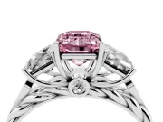 Fancy Pink Emerald Cut Diamond Three-Stone Ring Set in Silver with Braided Band