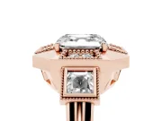 Asscher Cut Diamond Milgrain Halo Ring Set in Rose gold with Split Shank