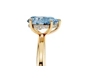 Fancy Blue Pear Cut Diamond Solitaire Ring Set in Yellow gold with Thin Band and Prong Setting