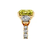 Asscher Cut Three Stone Engagement Ring Setting for a Fancy Yellow Lab-Grown Diamond | Pave Shoulders | Yellow Gold