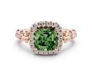 Cushion Cut Leaf Halo Engagement Ring Setting for a Fancy Green Lab-Grown Diamond | Bezel Accents | Rose Gold