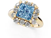 Princess Cut Cluster Halo Engagement Ring Setting for a Fancy Blue Lab-Grown Diamond | Large Round Accents | Yellow Gold