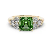 Asscher Cut Side Stone Engagement Ring Setting for a Fancy Green Lab-Grown Diamond | Yellow Gold