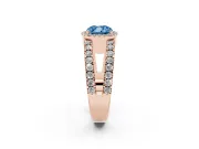 Fancy Blue Cushion Cut Diamond Halo Ring Set in Rose gold with Pavé Split Shank and Prong Setting