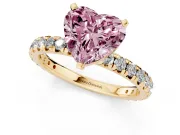 Heart-Shaped Pavé Engagement Ring Setting for a Fancy Pink Lab-Grown Diamond | Yellow Gold