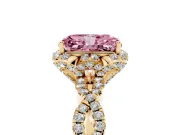 Radiant Cut Milgrain Halo Engagement Ring Setting for a Fancy Pink Lab-Grown Diamond | Graduated Shoulders | Yellow Gold