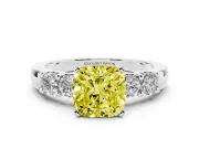 Fancy Yellow Cushion Cut Diamond Five-Stone Prong Set Engagement Ring Set in Platinum with Channel Band