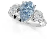 Pear-Shaped Three Stone Engagement Ring Setting for a Fancy Blue Lab-Grown Diamond | Tapered Pave Band | Platinum