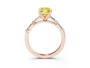 Fancy Yellow Cushion Cut Diamond Solitaire Set in Rose gold with Side Baguettes and Channel Set Band