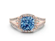 Cushion Cut Split Shank Halo Engagement Ring Setting for a Fancy Blue Lab-Grown Diamond | Rose Gold