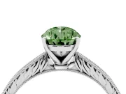 Fancy Green Pear Cut Diamond Solitaire Milgrain Engraved Band Set in Platinum with Prong Setting