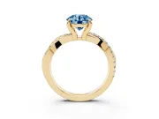 Fancy Blue Round Cut Diamond Twist Band Solitaire Set in Yellow gold with Pavé Accents and Prong Setting