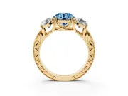 Round Vintage Three Stone Engagement Ring Setting for a Fancy Blue Lab-Grown Diamond | Yellow Gold