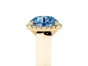 Round Knife-Edge Halo Engagement Ring Setting for a Fancy Blue Lab-Grown Diamond | Yellow Gold