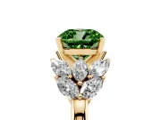 Fancy Green Cushion Cut Diamond Cluster Leaf Design Ring Set in Yellow gold with Prong Setting
